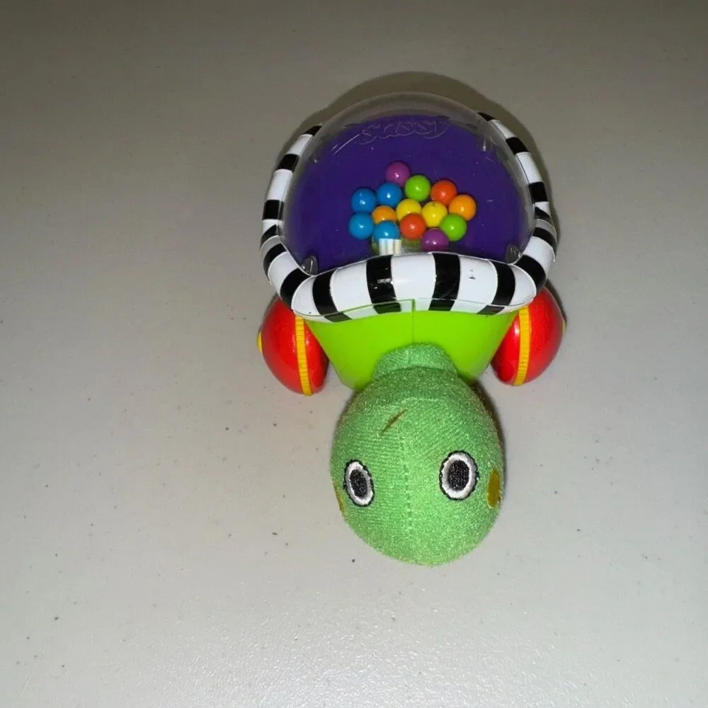 Sassy Turtle Baby Toy Green Pop Pullback Racer Rolling Wheels Sensory Play Crawl